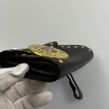 VERSACE Accessory Pouch Hand Pouch Sunburst Leather Authentic