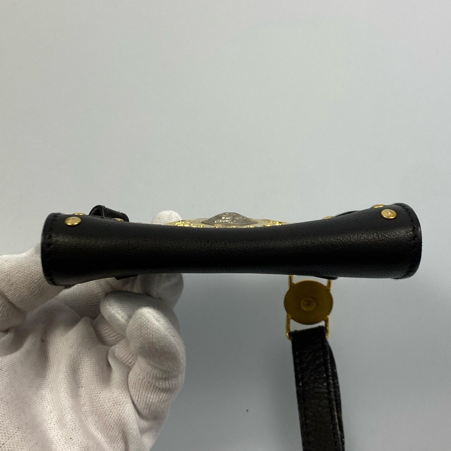 VERSACE Accessory Pouch Hand Pouch Sunburst Leather Authentic