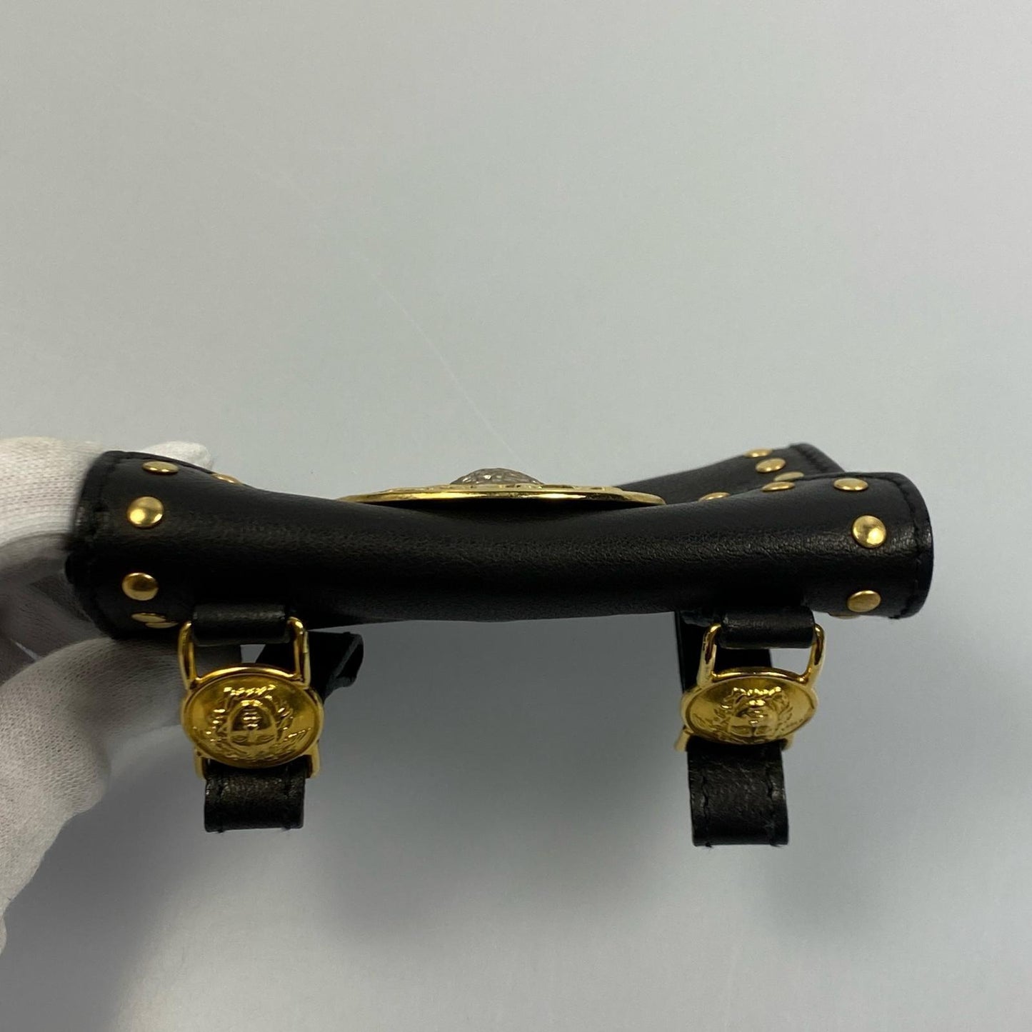 VERSACE Accessory Pouch Hand Pouch Sunburst Leather Authentic