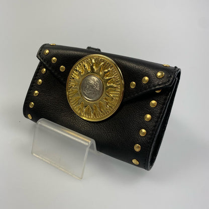 VERSACE Accessory Pouch Hand Pouch Sunburst Leather Authentic