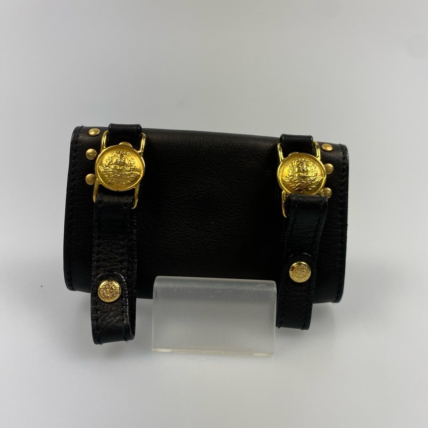 VERSACE Accessory Pouch Hand Pouch Sunburst Leather Authentic