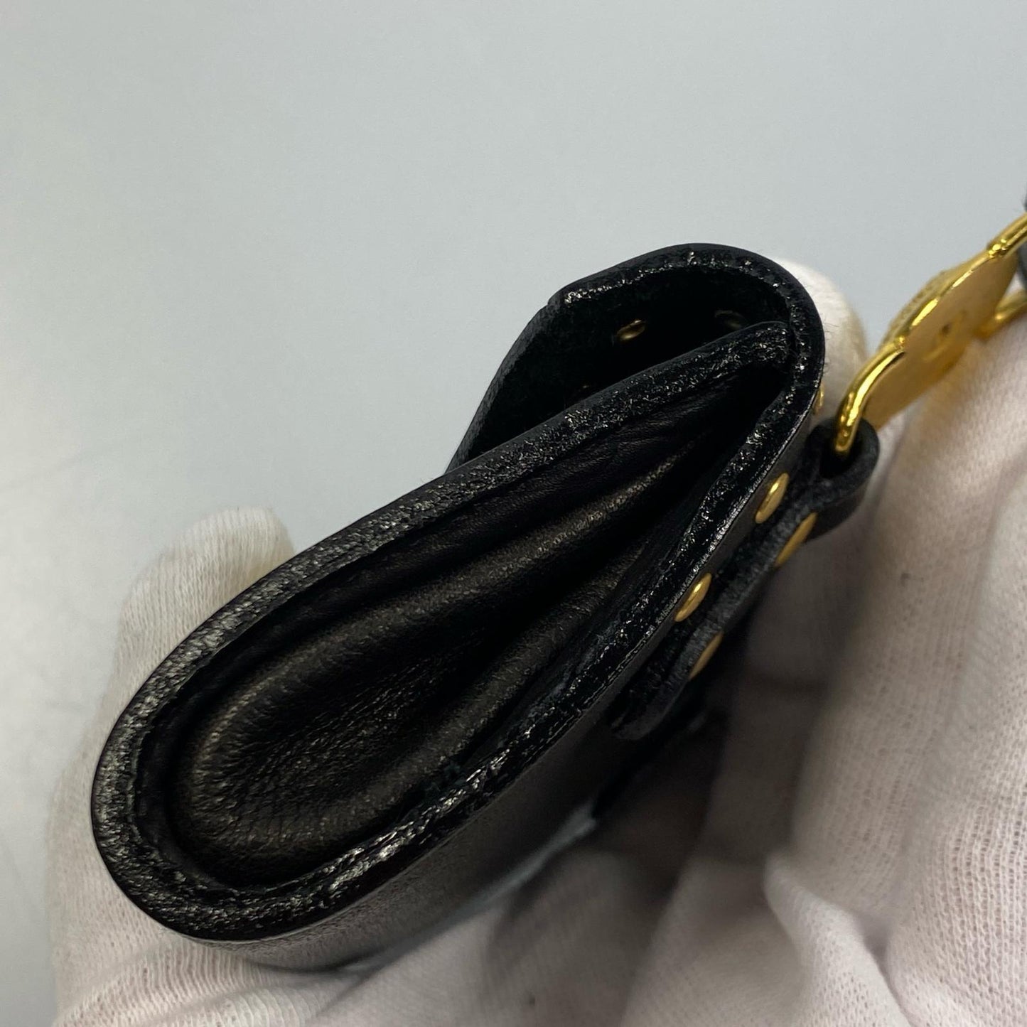 VERSACE Accessory Pouch Hand Pouch Sunburst Leather Authentic