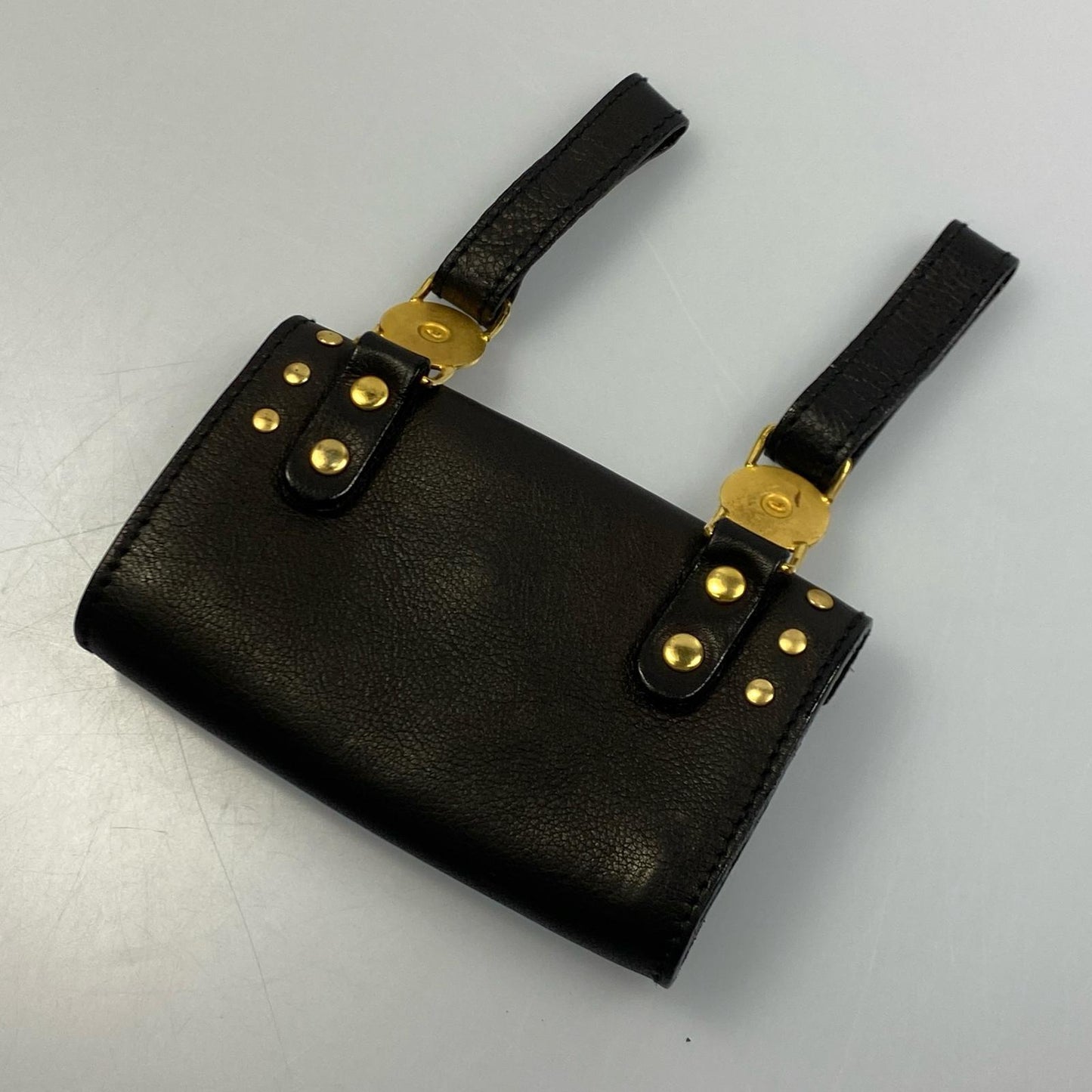 VERSACE Accessory Pouch Hand Pouch Sunburst Leather Authentic