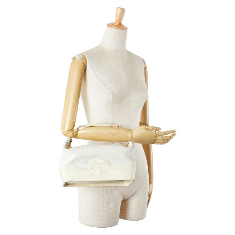 VERSACE Hand Bag Tote Purse Vanity Bag Sunburst Leather White Authentic