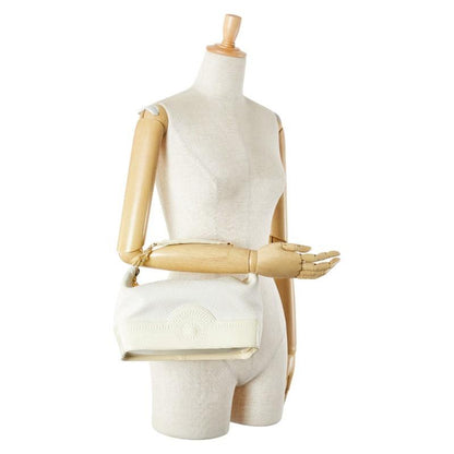 VERSACE Hand Bag Tote Purse Vanity Bag Sunburst Leather White Authentic