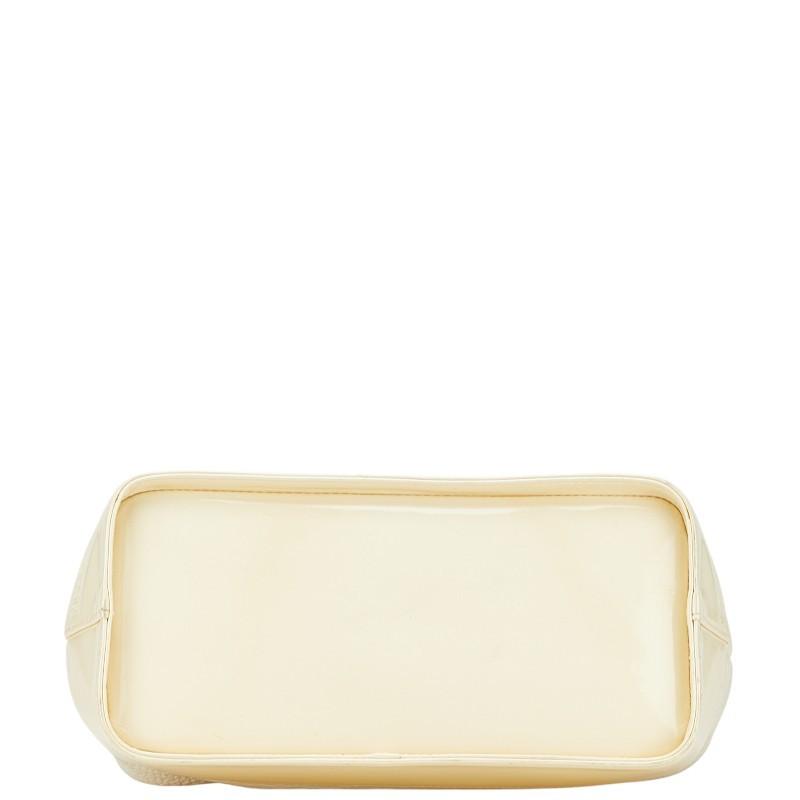 VERSACE Hand Bag Tote Purse Vanity Bag Sunburst Leather White Authentic