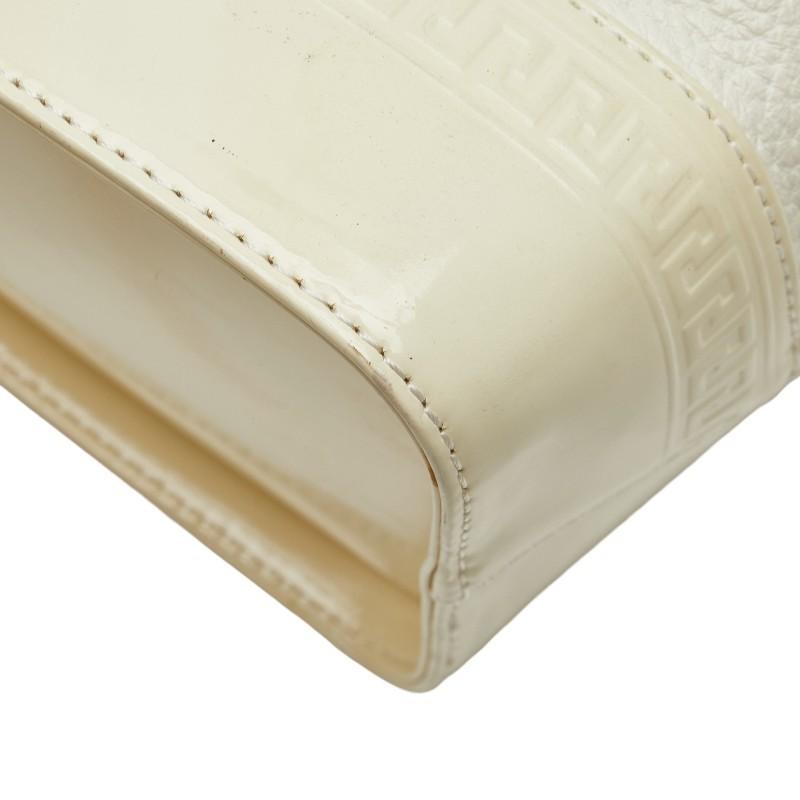 VERSACE Hand Bag Tote Purse Vanity Bag Sunburst Leather White Authentic