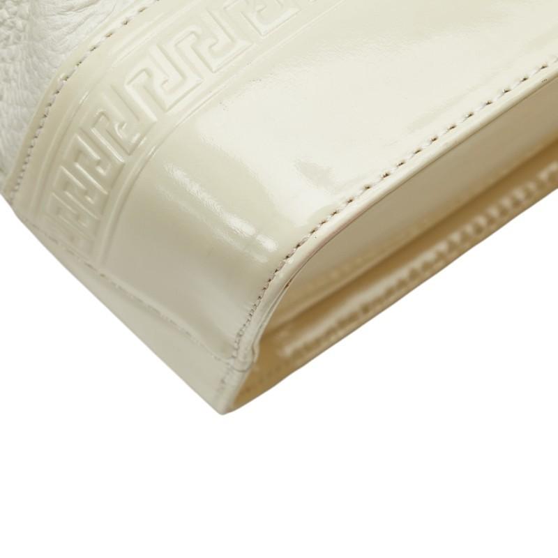 VERSACE Hand Bag Tote Purse Vanity Bag Sunburst Leather White Authentic