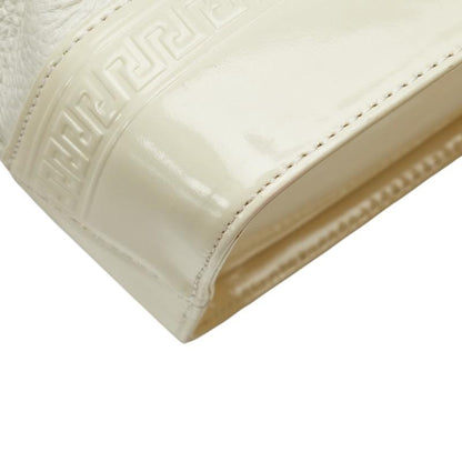 VERSACE Hand Bag Tote Purse Vanity Bag Sunburst Leather White Authentic
