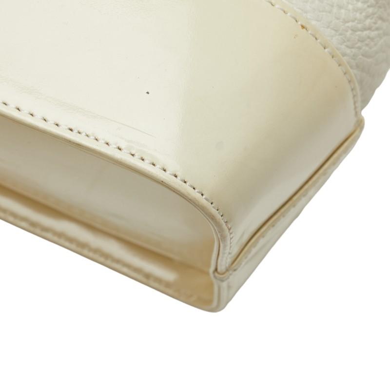 VERSACE Hand Bag Tote Purse Vanity Bag Sunburst Leather White Authentic