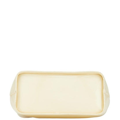 VERSACE Hand Bag Tote Purse Vanity Bag Sunburst Leather White Authentic