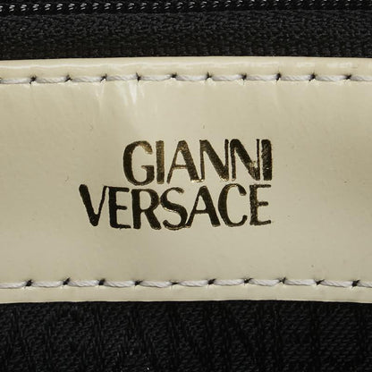 VERSACE Hand Bag Tote Purse Vanity Bag Sunburst Leather White Authentic