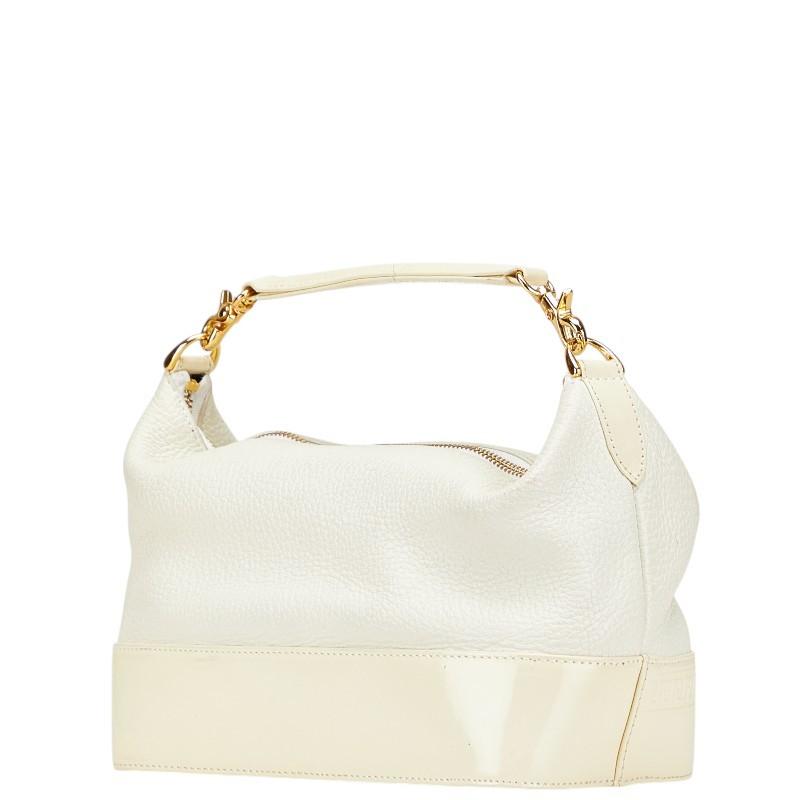 VERSACE Hand Bag Tote Purse Vanity Bag Sunburst Leather White Authentic