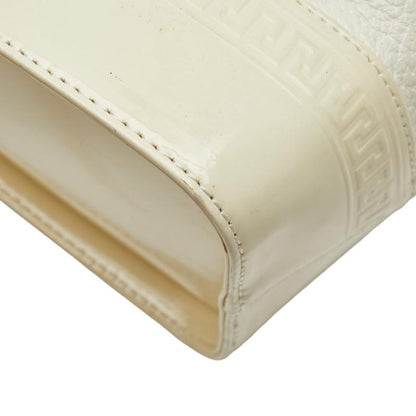 VERSACE Hand Bag Tote Purse Vanity Bag Sunburst Leather White Authentic