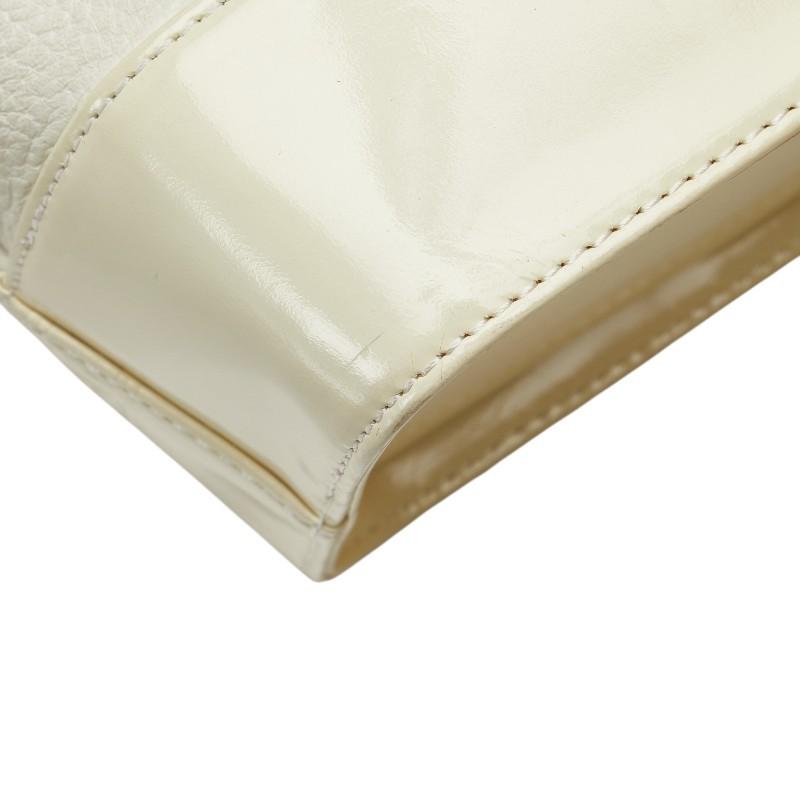 VERSACE Hand Bag Tote Purse Vanity Bag Sunburst Leather White Authentic