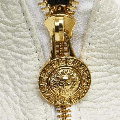 VERSACE Hand Bag Tote Purse Vanity Bag Sunburst Leather White Authentic