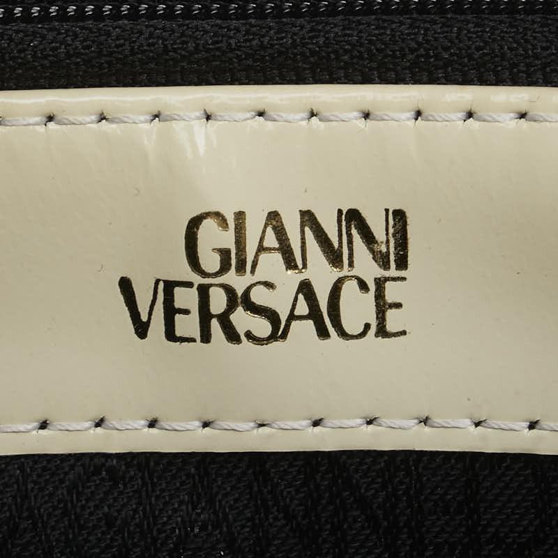 VERSACE Hand Bag Tote Purse Vanity Bag Sunburst Leather White Authentic