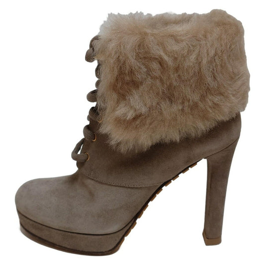 GUCCI Short Boots Shoes EU 36 US 6 Mouton Gray Beige Authentic