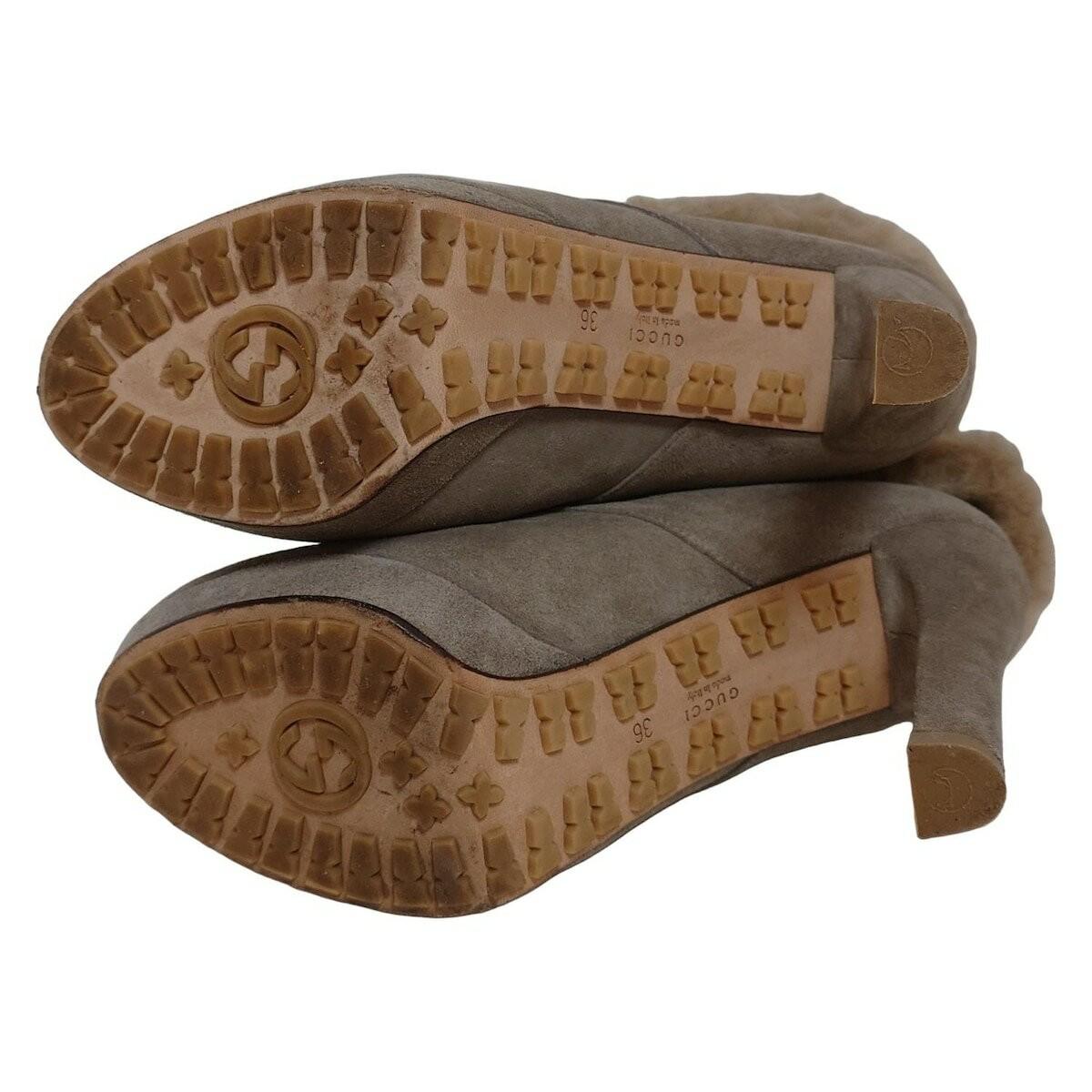 GUCCI Short Boots Shoes EU 36 US 6 Mouton Gray Beige Authentic