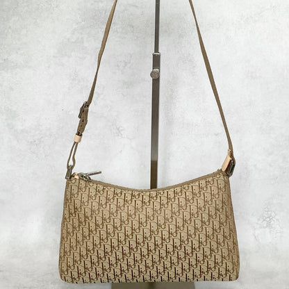 Christian Dior Handbag Trotter Accessory Pouch Shoulder Purse Canvas Beige Auth