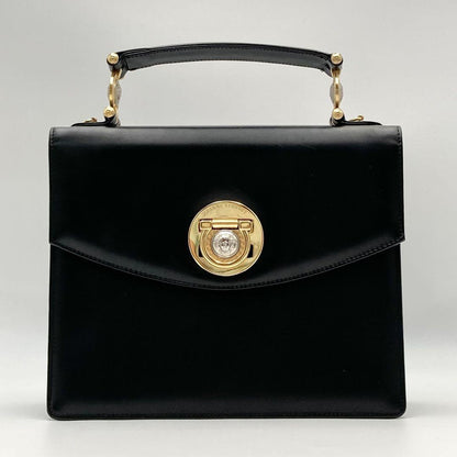 VERSACE Hand Bag Tote Purse Medusa Leather Black Authentic