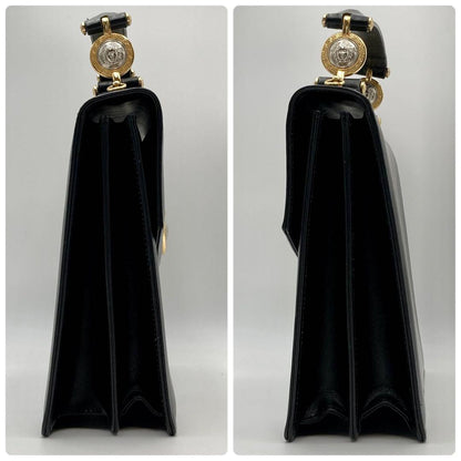 VERSACE Hand Bag Tote Purse Medusa Leather Black Authentic