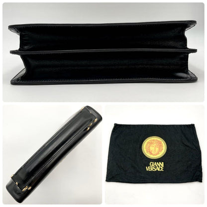 VERSACE Hand Bag Tote Purse Medusa Leather Black Authentic