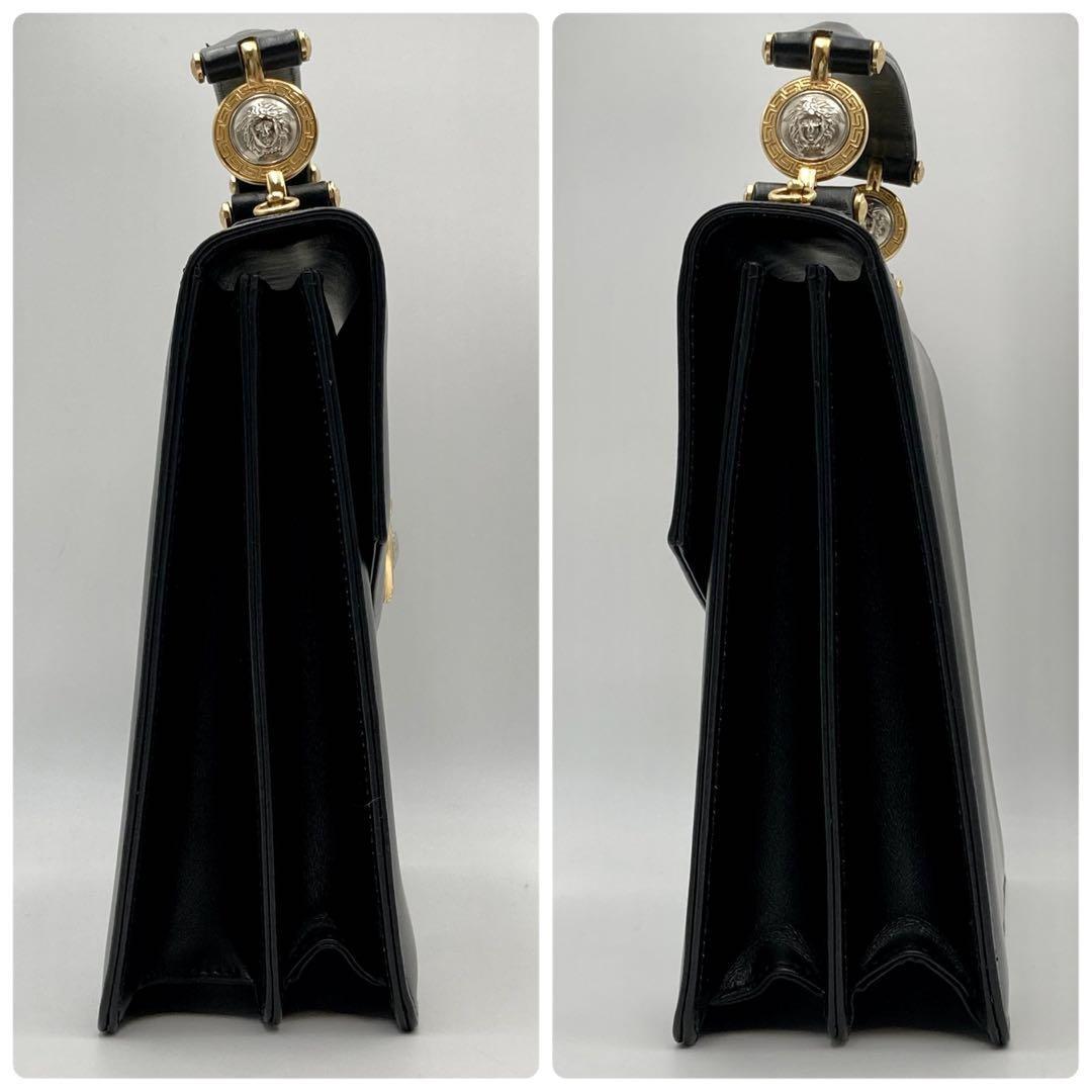 VERSACE Hand Bag Tote Purse Medusa Leather Black Authentic