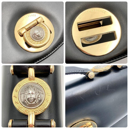 VERSACE Hand Bag Tote Purse Medusa Leather Black Authentic