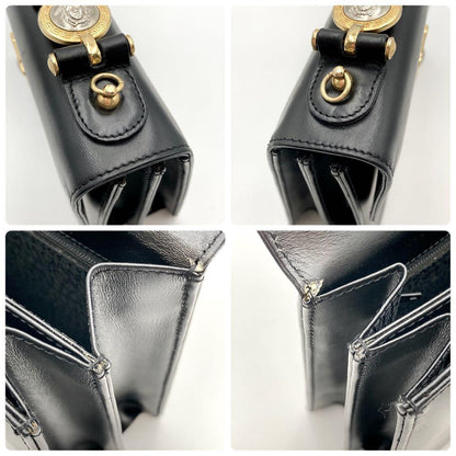 VERSACE Hand Bag Tote Purse Medusa Leather Black Authentic