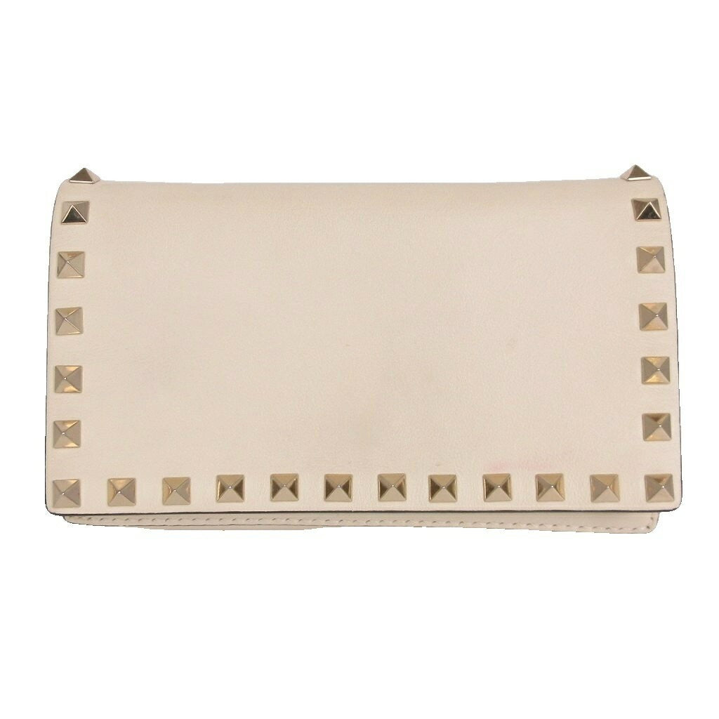 Valentino Garavani Shoulder Bag Purse Rockstuds Leather Off White Authentic