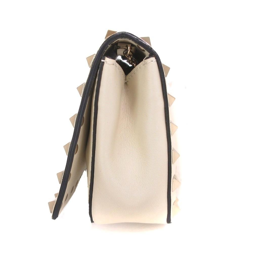 Valentino Garavani Shoulder Bag Purse Rockstuds Leather Off White Authentic
