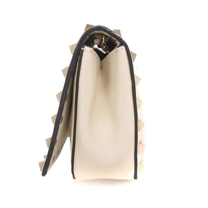 Valentino Garavani Shoulder Bag Purse Rockstuds Leather Off White Authentic
