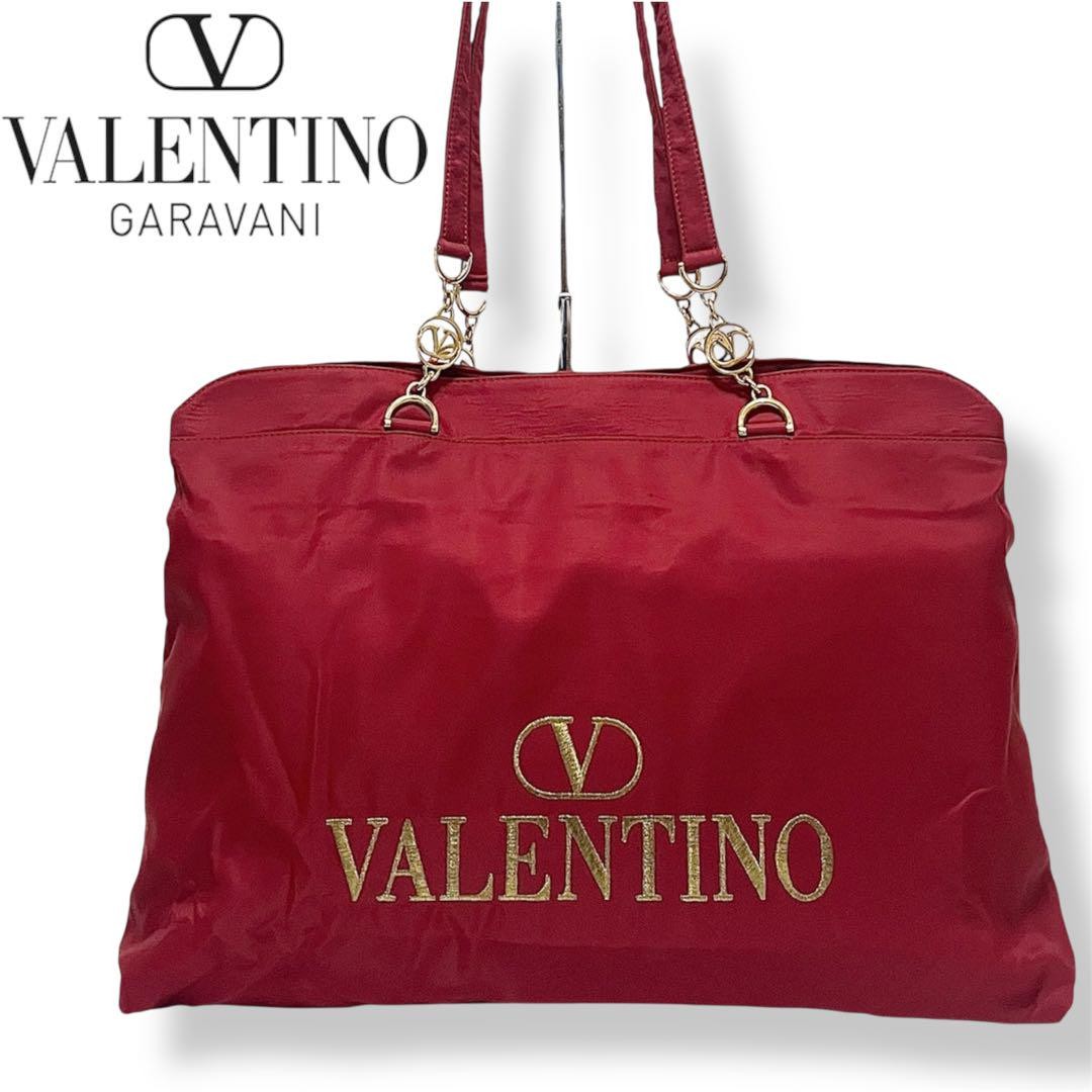 Valentino Garavani Shoulder Bag Purse Logo Nylon Red Authentic