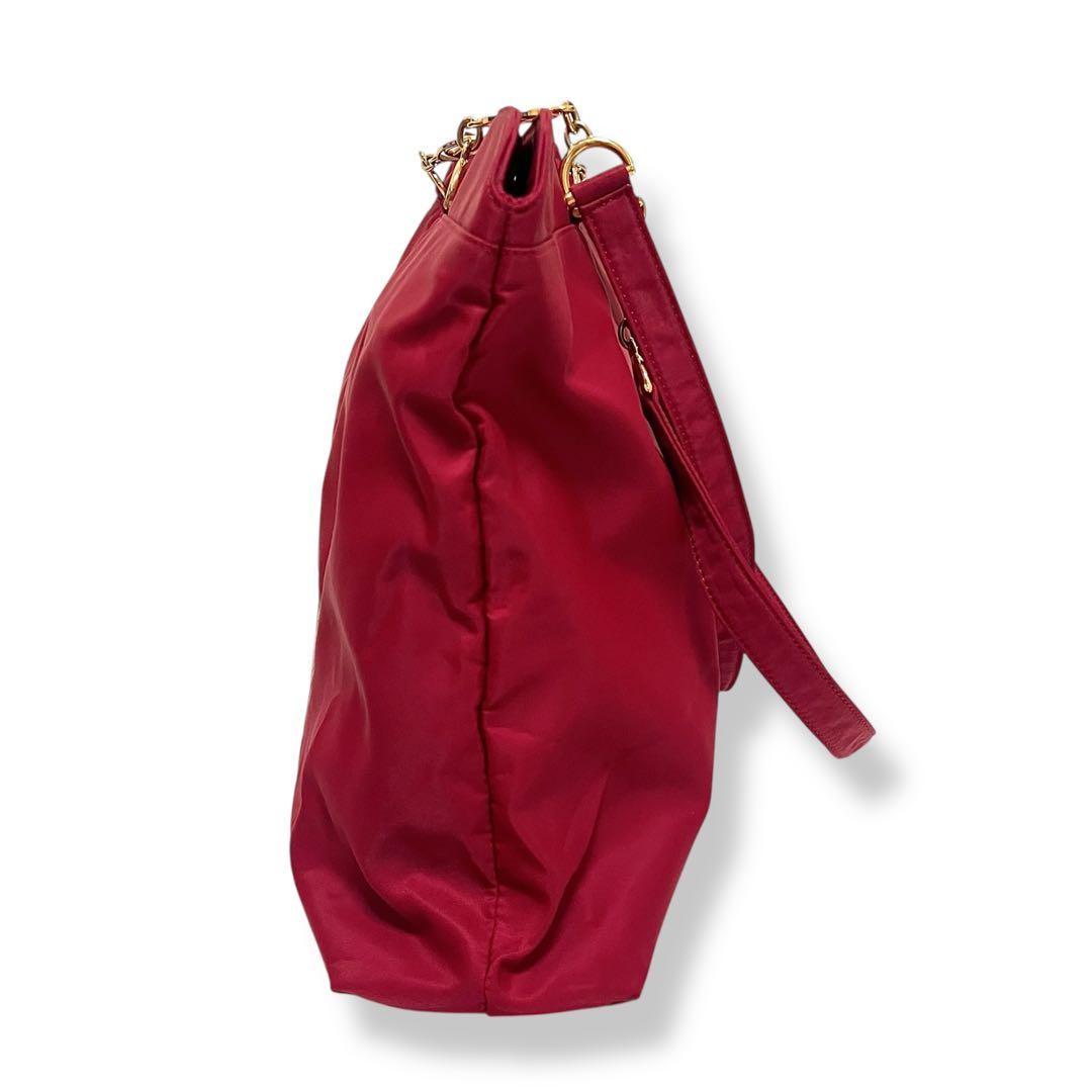 Valentino Garavani Shoulder Bag Purse Logo Nylon Red Authentic