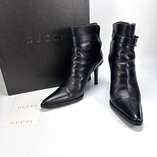 GUCCI Short Boots Shoes EU 36.5 US 6.5 Leather Black Authentic