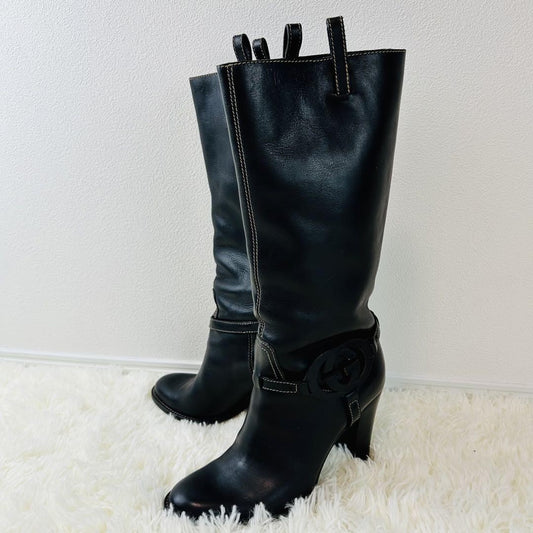 GUCCI Long Boots Shoes Interlocking GG EU 35.5 US 5.5 Black Authentic