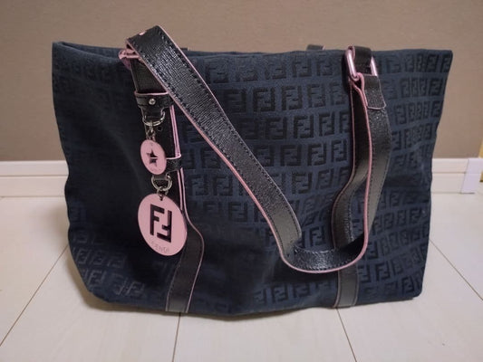FENDI Hand Shoulder Bag Tote Purse FF Zucchino Black Pink Authentic