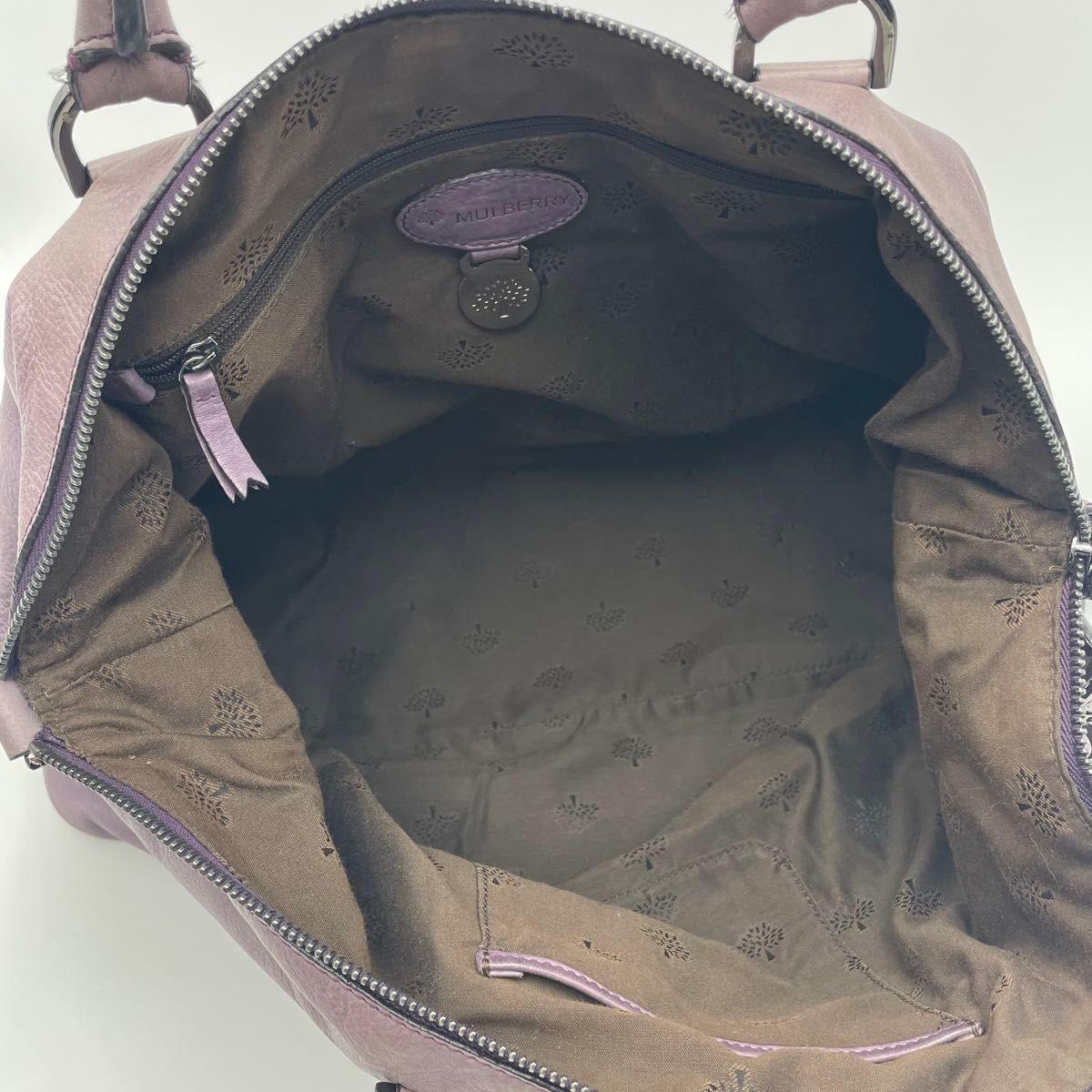 MULBERRY Hand Shoulder Bag Tote Purse 2way Leather Purple Authentic