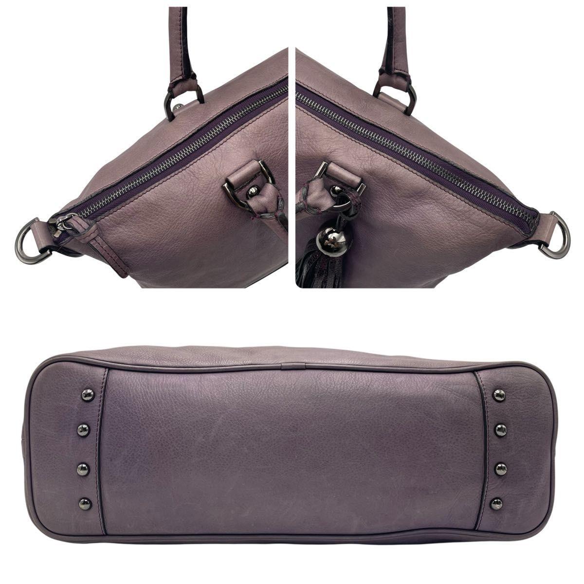 MULBERRY Hand Shoulder Bag Tote Purse 2way Leather Purple Authentic