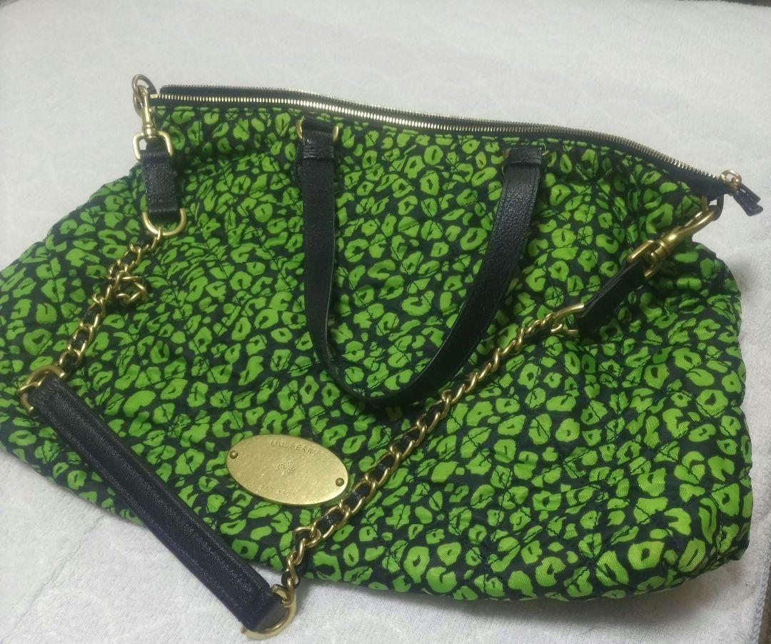 MULBERRY Shoulder Bag Purse Chain Green Black Authentic