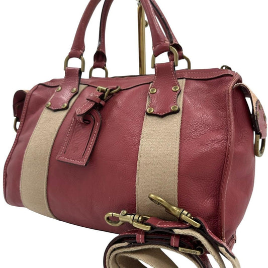 MULBERRY Mini Boston Bag Hand Tote Purse 2way Leather Pink Red Authentic
