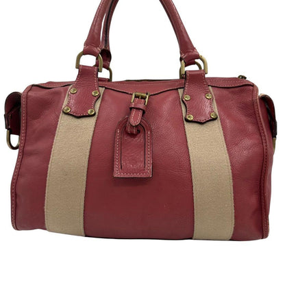 MULBERRY Mini Boston Bag Hand Tote Purse 2way Leather Pink Red Authentic