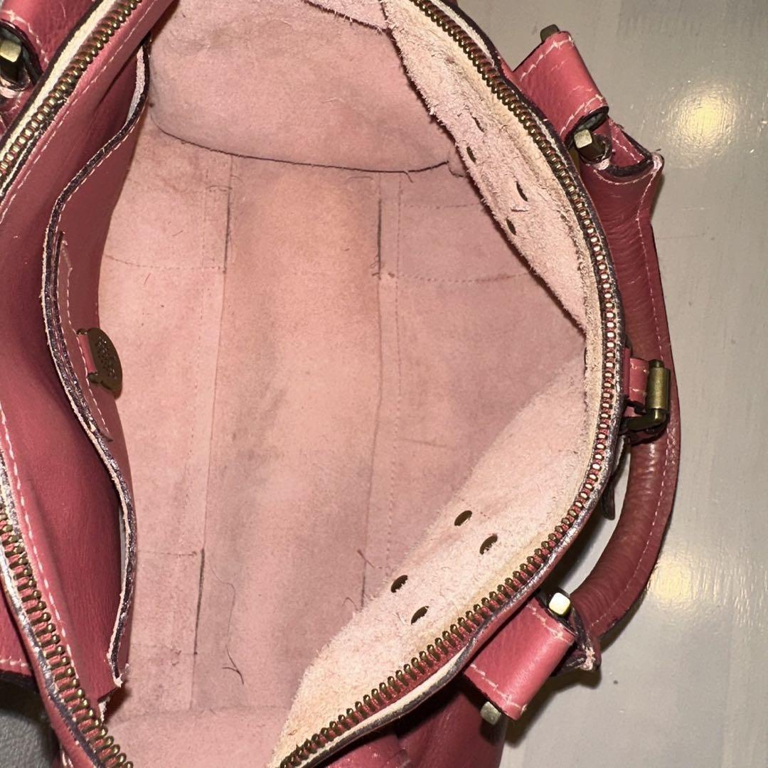 MULBERRY Mini Boston Bag Hand Tote Purse 2way Leather Pink Red Authentic