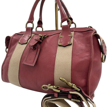 MULBERRY Mini Boston Bag Hand Tote Purse 2way Leather Pink Red Authentic