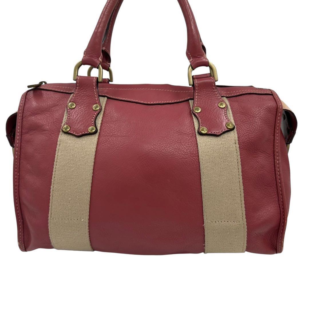 MULBERRY Mini Boston Bag Hand Tote Purse 2way Leather Pink Red Authentic