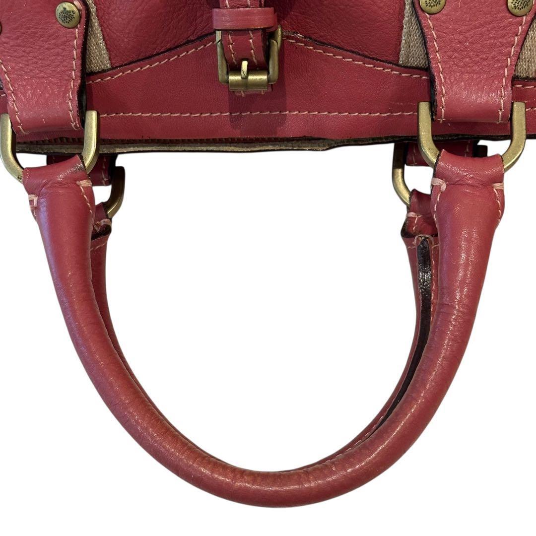 MULBERRY Mini Boston Bag Hand Tote Purse 2way Leather Pink Red Authentic