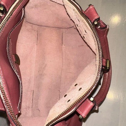 MULBERRY Mini Boston Bag Hand Tote Purse 2way Leather Pink Red Authentic