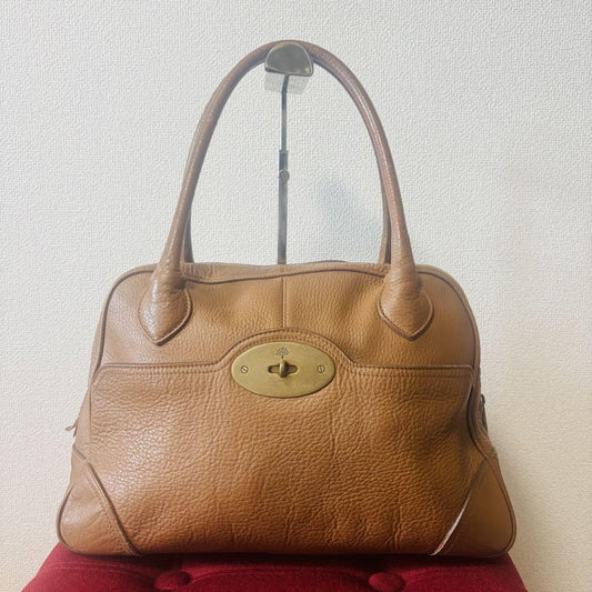 MULBERRY Hand Bag Tote Purse Turn Lock Leather Brown Authentic
