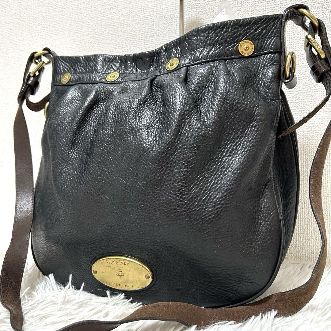 MULBERRY Shoulder Bag Purse Leather Black Authentic